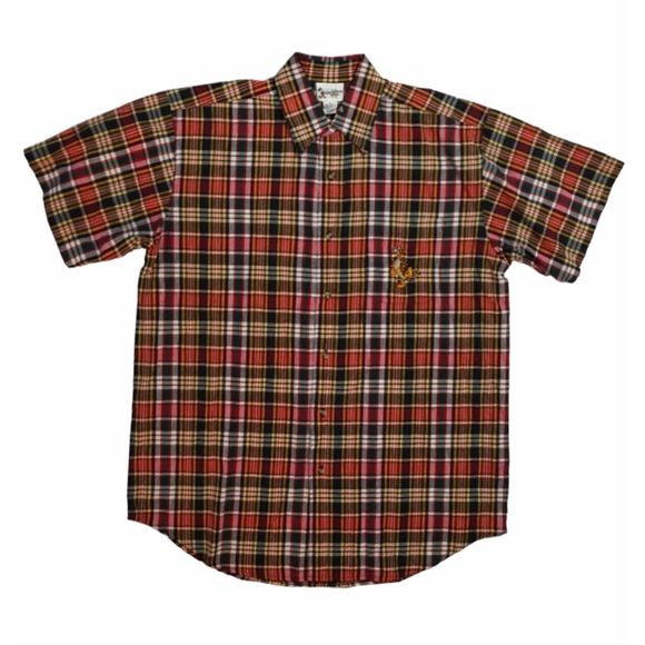 Vtg Disney Men's Button Front Shirt Red Plaid Embroidered Tigger Short Sleeve L - Picture 1 of 6